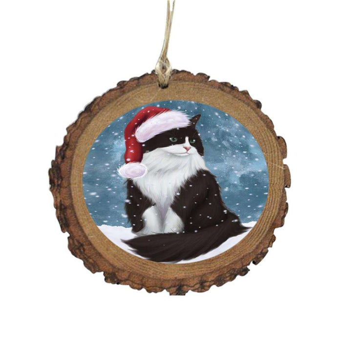 Let it Snow Christmas Holiday Tuxedo Cat Wooden Christmas Ornament WOR48758