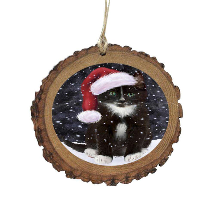 Let it Snow Christmas Holiday Tuxedo Cat Wooden Christmas Ornament WOR48970