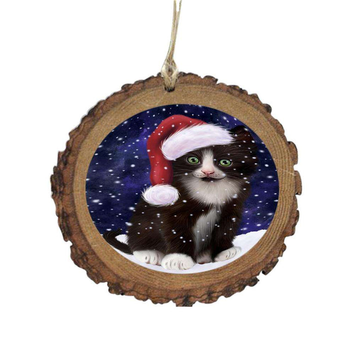 Let it Snow Christmas Holiday Tuxedo Cat Wooden Christmas Ornament WOR48971