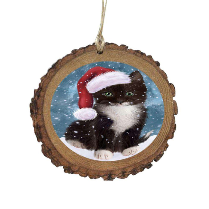 Let it Snow Christmas Holiday Tuxedo Cat Wooden Christmas Ornament WOR48972