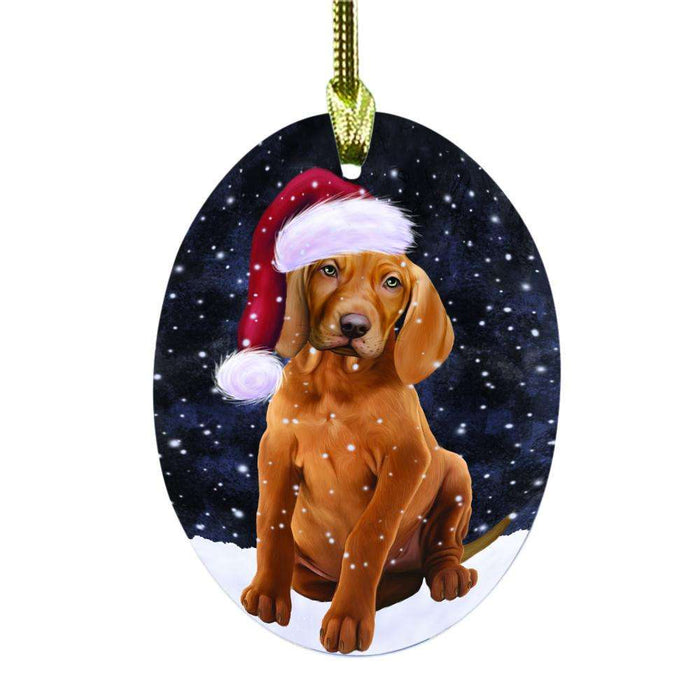 Let it Snow Christmas Holiday Vizsla Dog Oval Glass Christmas Ornament OGOR48759