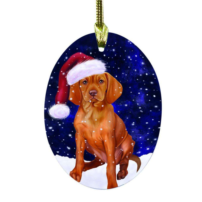 Let it Snow Christmas Holiday Vizsla Dog Oval Glass Christmas Ornament OGOR48760