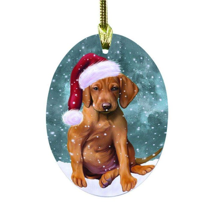 Let it Snow Christmas Holiday Vizsla Dog Oval Glass Christmas Ornament OGOR48761