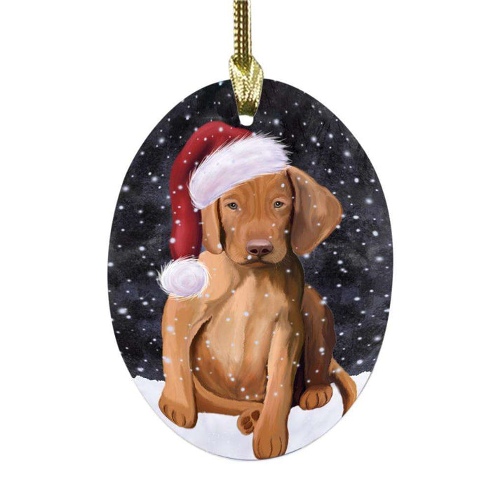 Let it Snow Christmas Holiday Vizsla Dog Oval Glass Christmas Ornament OGOR48762