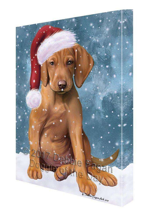 Let it Snow Christmas Holiday Vizsla Dog Wearing Santa Hat Canvas Wall Art