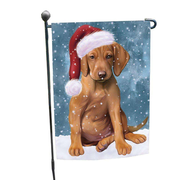 Let it Snow Christmas Holiday Vizsla Dog Wearing Santa Hat Garden Flag