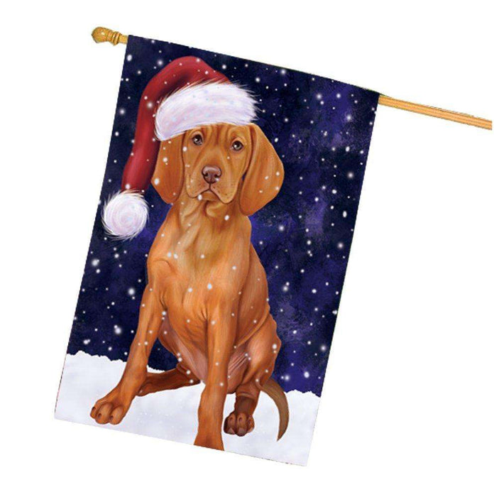 Let it Snow Christmas Holiday Vizsla Dog Wearing Santa Hat House Flag