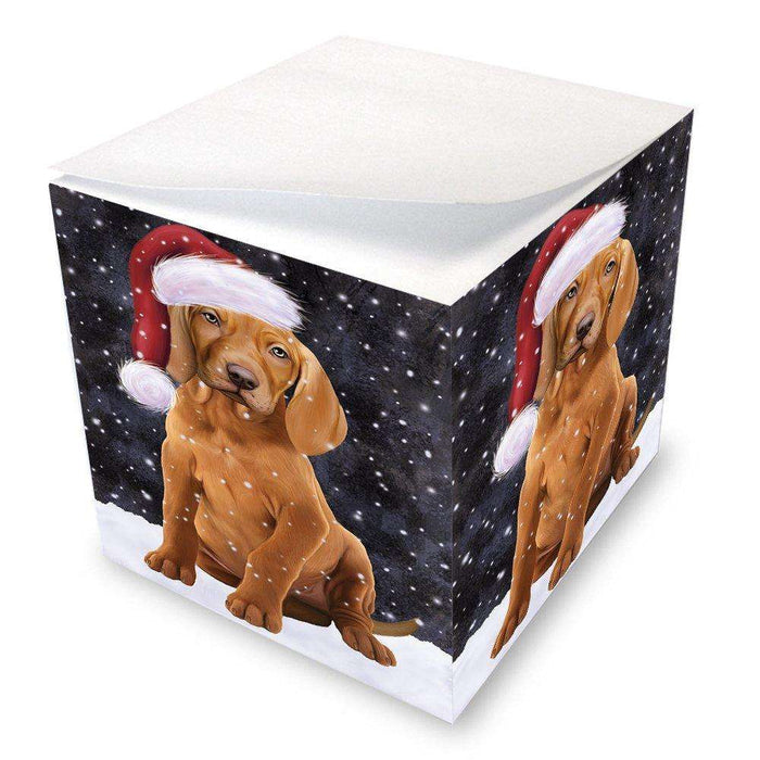 Let it Snow Christmas Holiday Vizsla Dog Wearing Santa Hat Note Cube D368