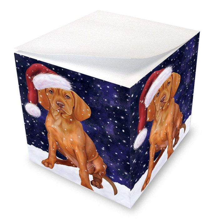 Let it Snow Christmas Holiday Vizsla Dog Wearing Santa Hat Note Cube D369