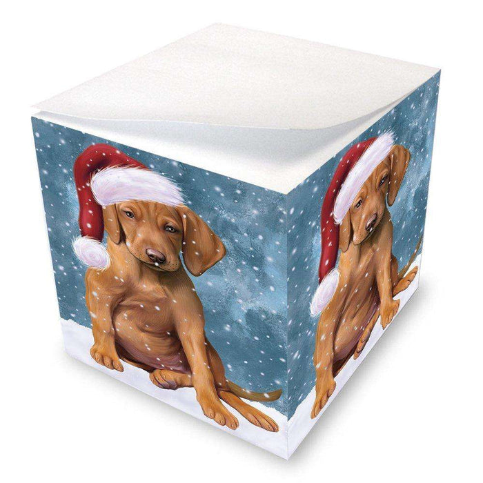 Let it Snow Christmas Holiday Vizsla Dog Wearing Santa Hat Note Cube D370