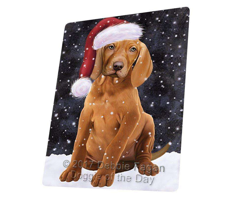 Let it Snow Christmas Holiday Vizsla Dog Wearing Santa Hat Tempered Cutting Board (Small)