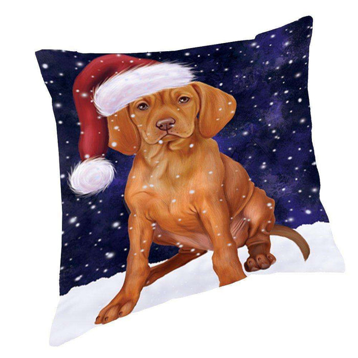 Let it Snow Christmas Holiday Vizsla Dog Wearing Santa Hat Throw Pillow