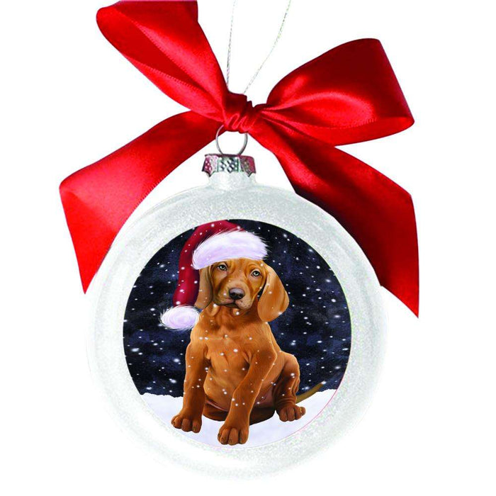 Let it Snow Christmas Holiday Vizsla Dog White Round Ball Christmas Ornament WBSOR48759