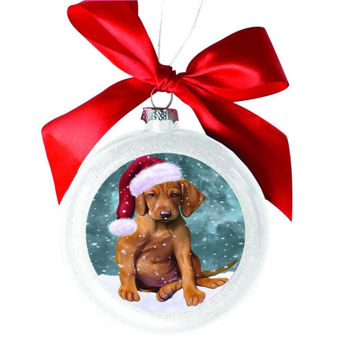 Let it Snow Christmas Holiday Vizsla Dog White Round Ball Christmas Ornament WBSOR48761