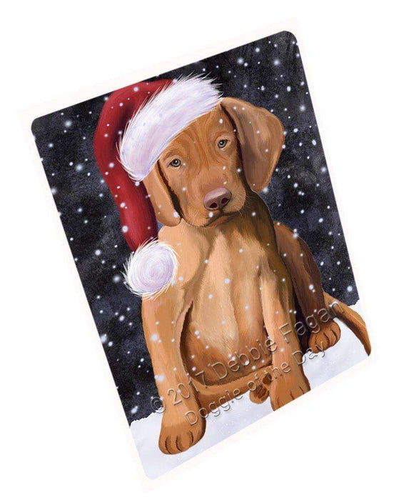 Let it Snow Christmas Holiday Vizsla Puppy Dog Wearing Santa Hat Large Refrigerator / Dishwasher Magnet D077