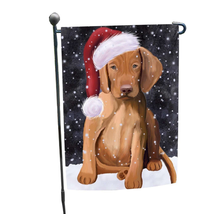 Let it Snow Christmas Holiday Vizsla Puppy Wearing Santa Hat Garden Flag FLG081