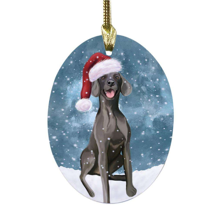 Let it Snow Christmas Holiday Weimaraner Dog Oval Glass Christmas Ornament OGOR48763