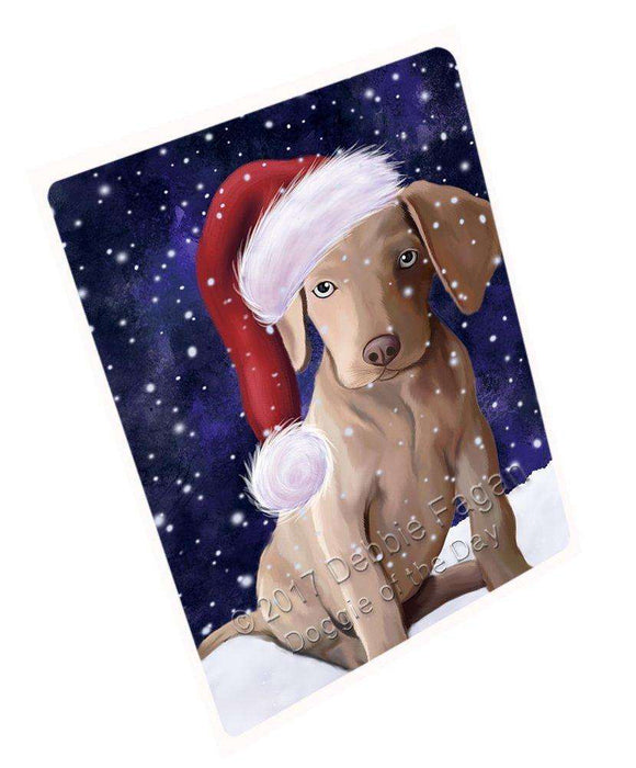 Let It Snow Christmas Holiday Weimaraner Puppy Dog Wearing Santa Hat Magnet Mini (3.5" x 2") D079
