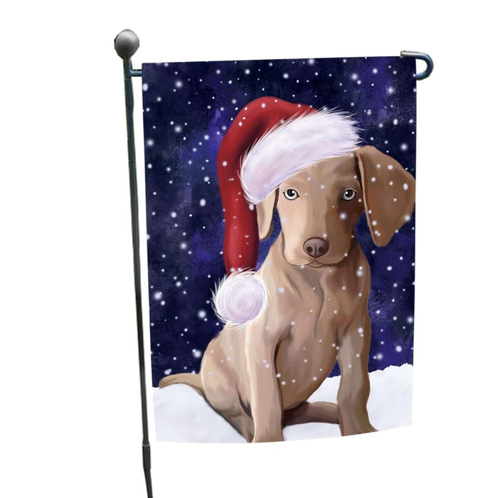 Let it Snow Christmas Holiday Weimaraner Puppy Wearing Santa Hat Garden Flag FLG083