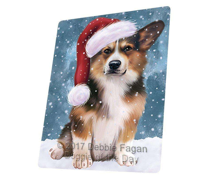 Let it Snow Christmas Holiday Welsh Corgi Dog Wearing Santa Hat Art Portrait Print Woven Throw Sherpa Plush Fleece Blanket D037