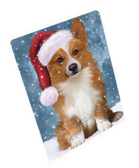 Let it Snow Christmas Holiday Welsh Corgi Dog Wearing Santa Hat Art Portrait Print Woven Throw Sherpa Plush Fleece Blanket D080