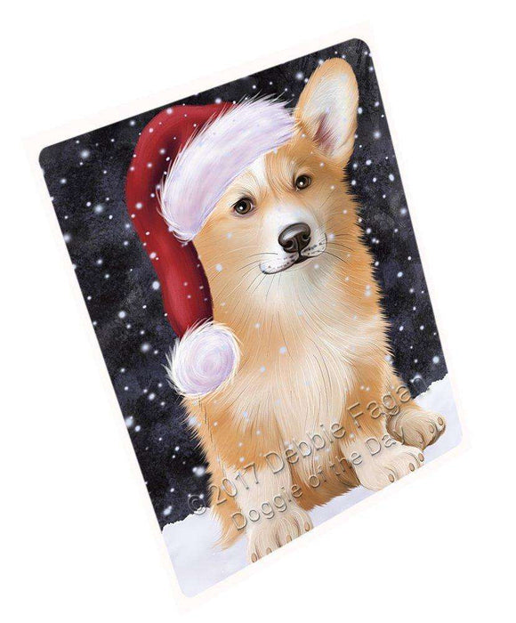 Let it Snow Christmas Holiday Welsh Corgi Dog Wearing Santa Hat Art Portrait Print Woven Throw Sherpa Plush Fleece Blanket D081