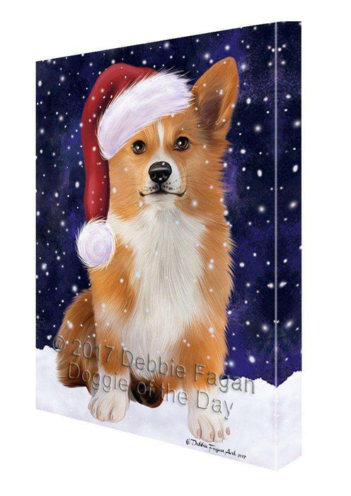 Let it Snow Christmas Holiday Welsh Corgi Dog Wearing Santa Hat Canvas Wall Art