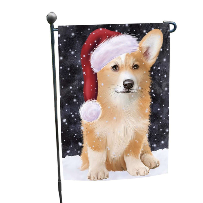 Let it Snow Christmas Holiday Welsh Corgi Dog Wearing Santa Hat Garden Flag FLG085