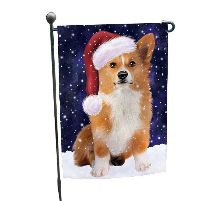 Let it Snow Christmas Holiday Welsh Corgi Dog Wearing Santa Hat Garden Flag