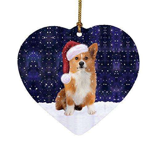 Let it Snow Christmas Holiday Welsh Corgi Dog Wearing Santa Hat Heart Ornament D244