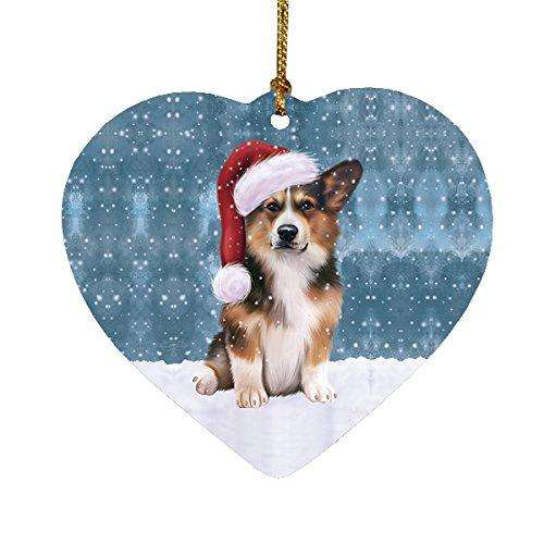 Let it Snow Christmas Holiday Welsh Corgi Dog Wearing Santa Hat Heart Ornament D245