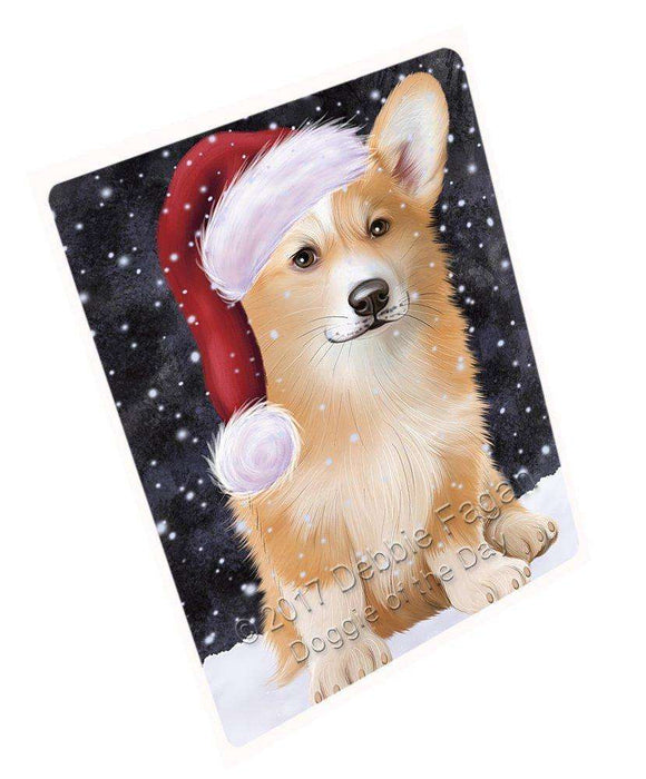 Let it Snow Christmas Holiday Welsh Corgi Dog Wearing Santa Hat Large Refrigerator / Dishwasher Magnet D081