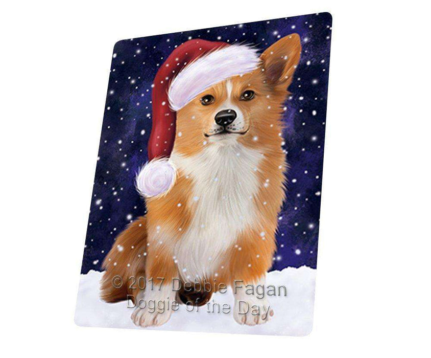 Let it Snow Christmas Holiday Welsh Corgi Dog Wearing Santa Hat Tempered Cutting Board