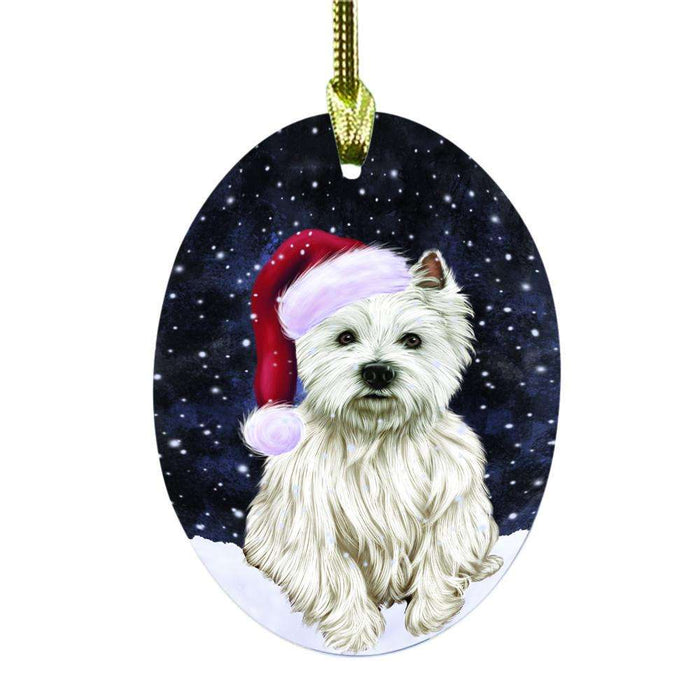 Let it Snow Christmas Holiday West Highland Terrier Dog Oval Glass Christmas Ornament OGOR48765