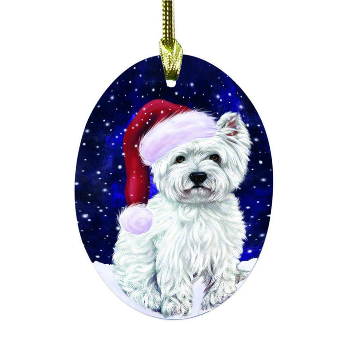 Let it Snow Christmas Holiday West Highland Terrier Dog Oval Glass Christmas Ornament OGOR48766