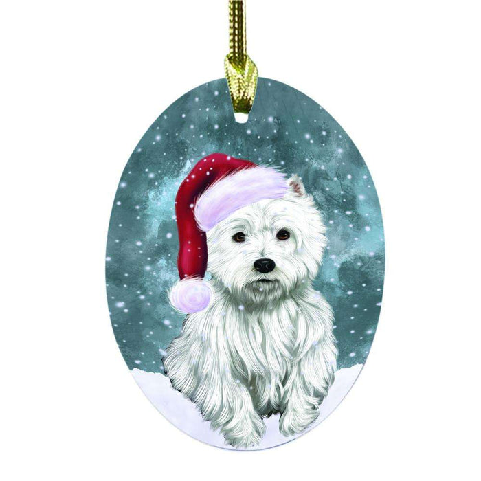 Let it Snow Christmas Holiday West Highland Terrier Dog Oval Glass Christmas Ornament OGOR48767