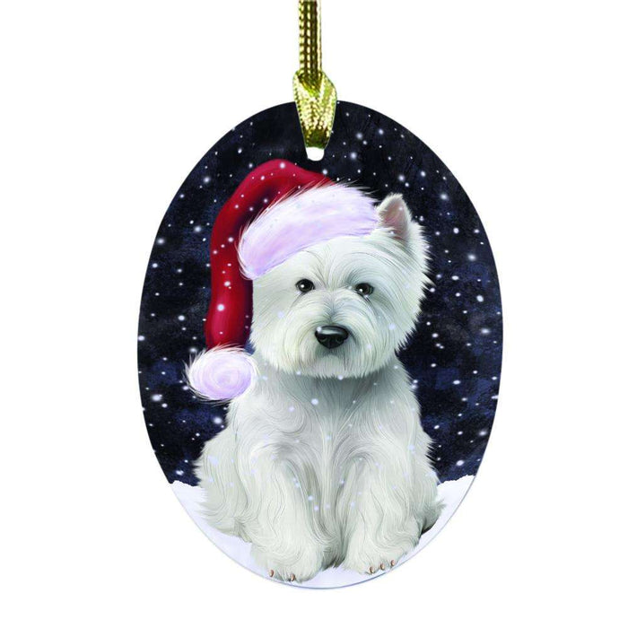 Let it Snow Christmas Holiday West Highland Terrier Dog Oval Glass Christmas Ornament OGOR48768