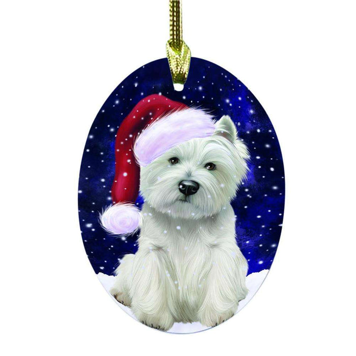 Let it Snow Christmas Holiday West Highland Terrier Dog Oval Glass Christmas Ornament OGOR48769