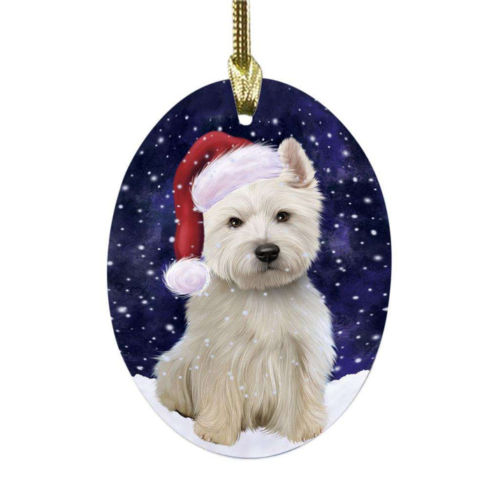 Let it Snow Christmas Holiday West Highland Terrier Dog Oval Glass Christmas Ornament OGOR48770