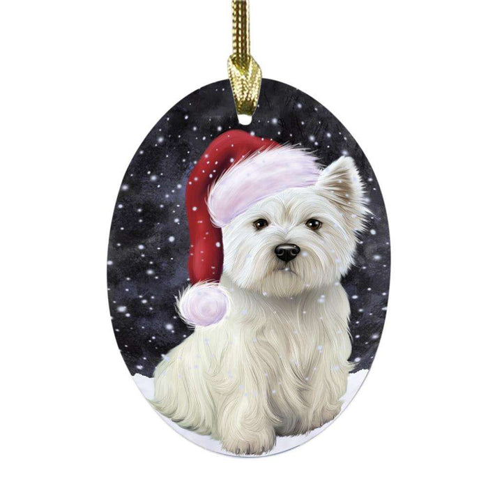 Let it Snow Christmas Holiday West Highland Terrier Dog Oval Glass Christmas Ornament OGOR48771