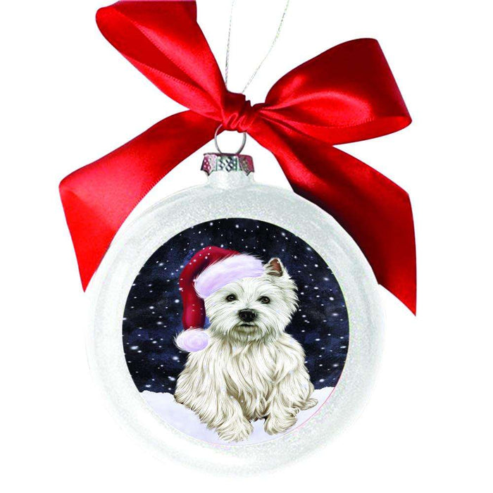 Let it Snow Christmas Holiday West Highland Terrier Dog White Round Ball Christmas Ornament WBSOR48765