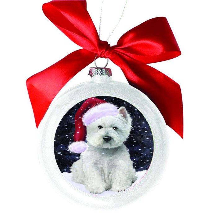 Let it Snow Christmas Holiday West Highland Terrier Dog White Round Ball Christmas Ornament WBSOR48768