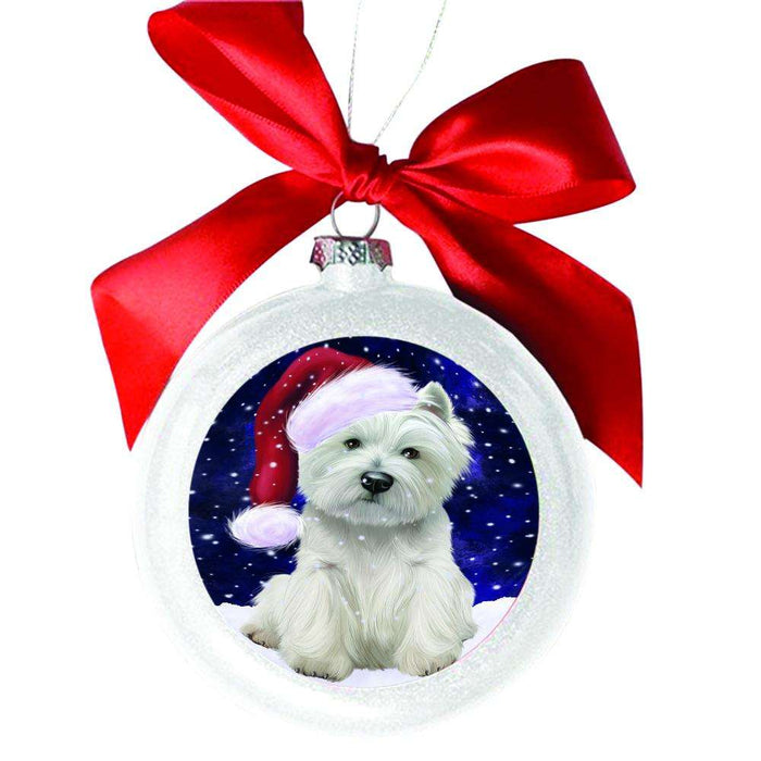 Let it Snow Christmas Holiday West Highland Terrier Dog White Round Ball Christmas Ornament WBSOR48769