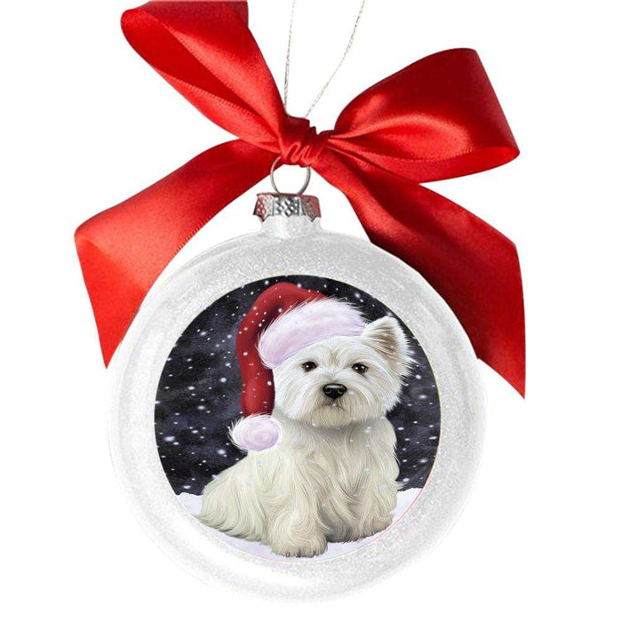 Let it Snow Christmas Holiday West Highland Terrier Dog White Round Ball Christmas Ornament WBSOR48771