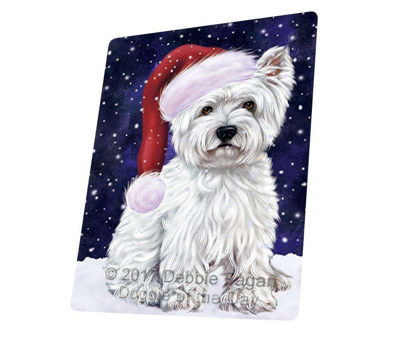 Let it Snow Christmas Holiday West Highland Terriers Dog Wearing Santa Hat Art Portrait Print Woven Throw Sherpa Plush Fleece Blanket