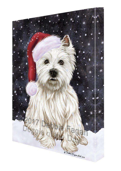 Let it Snow Christmas Holiday West Highland Terriers Dog Wearing Santa Hat Canvas Wall Art