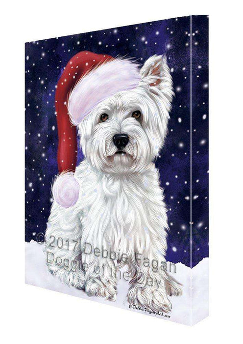 Let it Snow Christmas Holiday West Highland Terriers Dog Wearing Santa Hat Canvas Wall Art