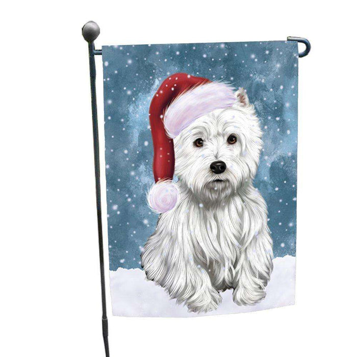 Let it Snow Christmas Holiday West Highland Terriers Dog Wearing Santa Hat Garden Flag