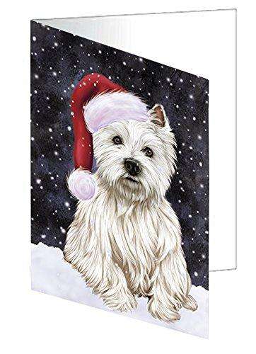 Let it Snow Christmas Holiday West Highland Terriers Dog Wearing Santa Hat Handmade Artwork Assorted Pets Greeting Cards and Note Cards with Envelopes for All Occasions and Holiday Seasons
