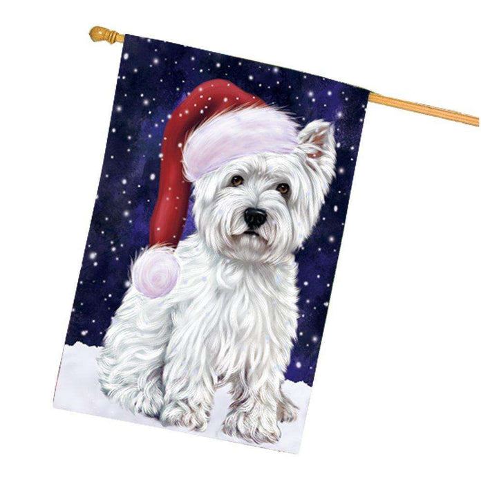 Let it Snow Christmas Holiday West Highland Terriers Dog Wearing Santa Hat House Flag